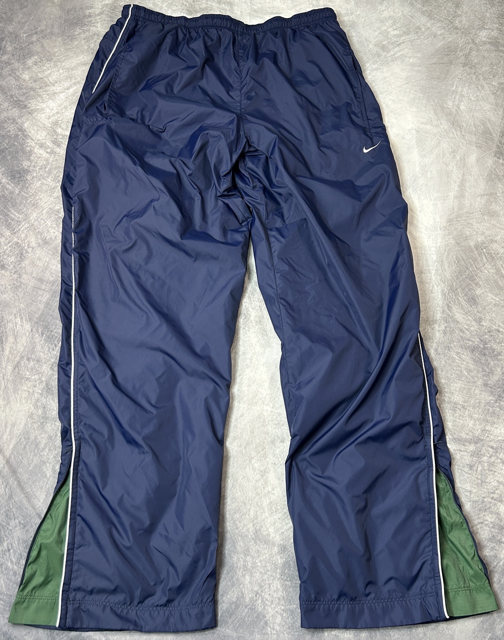 Vintage Y2K Nike Track Pants Mens XL Navy Green Nylon Windbreaker Lined Swoosh